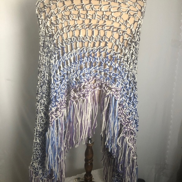 Prayer Shawl. Hand knit. White ,Purple,Blue. NEW. - Picture 3 of 3
